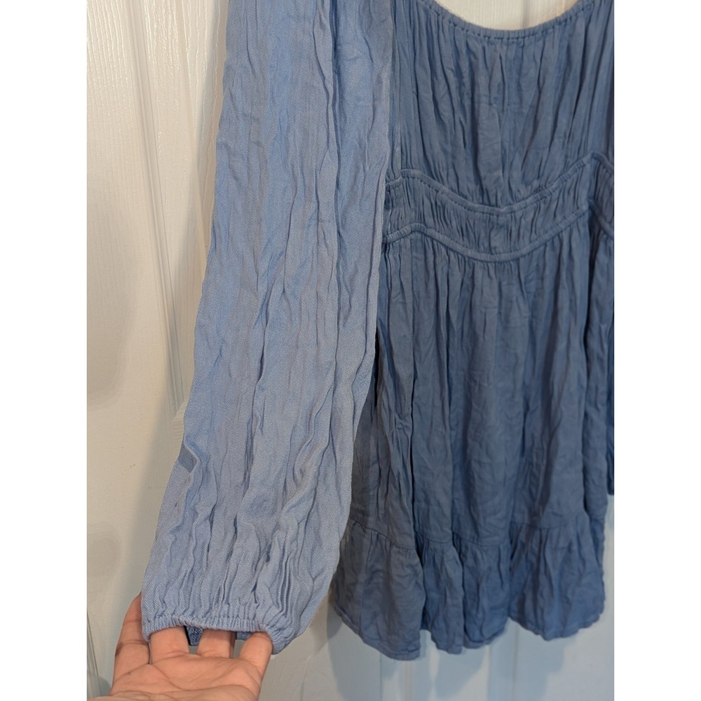 Cottagecore Babydoll Coquette Fairycore Boho Mini Dress Blue Large Prairie - Picture 3 of 5